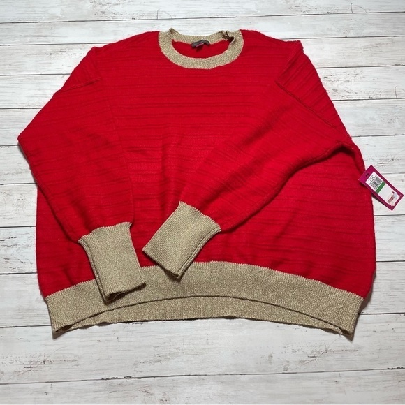 Vince Camuto Edged Crewneck Sweater Red wearable to work fairy grandma core - Picture 2 of 6